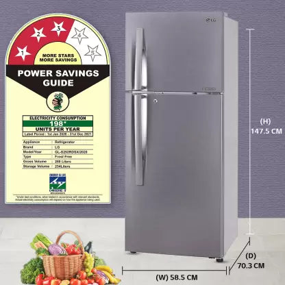 LG 260 L Frost Free Double Door Top Mount 3 Star Convertible Refrigerator with Smart Inverter (Dazzle Steel, GL-S292RDSX) LG 260 L Frost Free Double Door Top Mount 3 Star Convertible Refrigerator with Smart Inverter (Dazzle Steel, GL-S292RDSX)